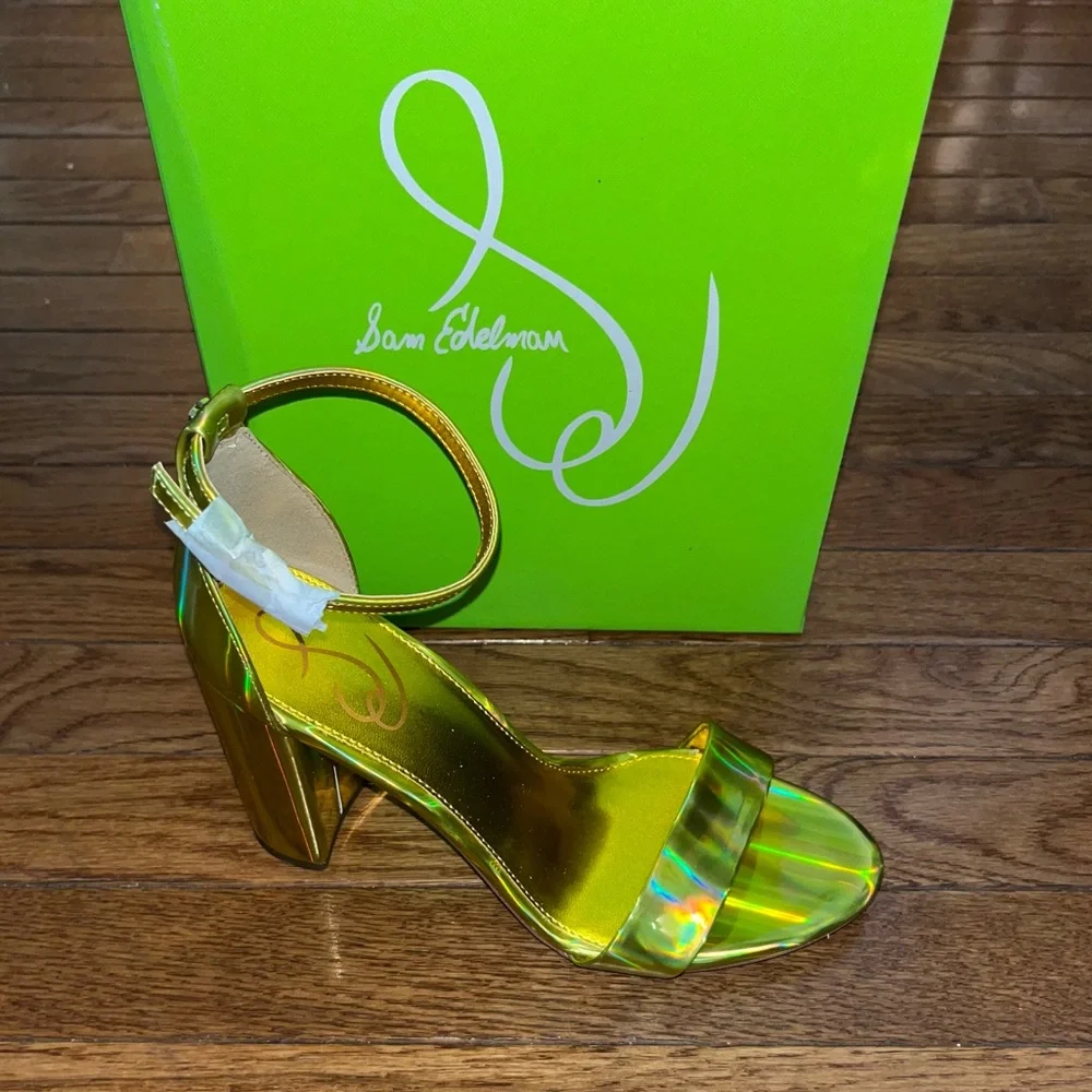 Sam Edelman Yaro Block Heeled Sandals Metallic Gold Leather Women’s 9 - Picture 2 of 14